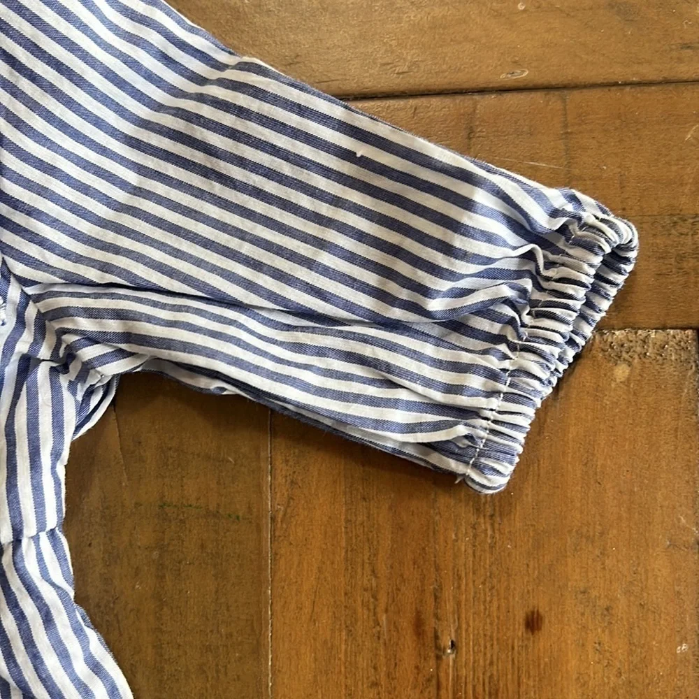 Janie and jack blue and white striped ruffled romper